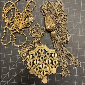Vintage Goldtone Pendant Necklace Lot x3 Monet/Unsigned